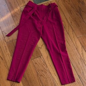 Calvin Klein Red Paperbag Style Pleated Dress Pants